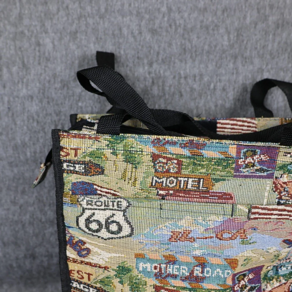 Route 66 Mother Road Tapestry Tote Bag Multicolor Travel Shoulder Zip Top Purse